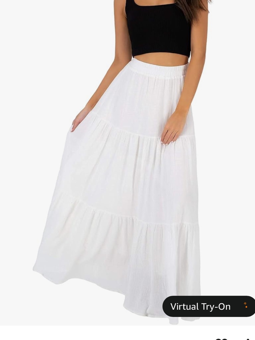 Amazon Boho Elastic High Waisted Pleated A Line Tiered White Maxi Skirt Size XS